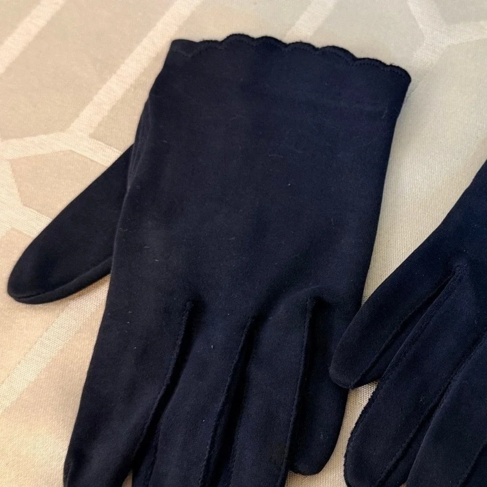 Unbranded Vintage Style Gloves Women One Size Navy Blue Excellent Scalloped Cuff